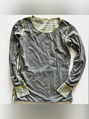 Lululemon reversible long sleeve top 2 gray yellow stripe cottony shirt soft